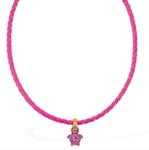 💖 Versace Hot Pink Leather Medusa Charm Necklace 💖